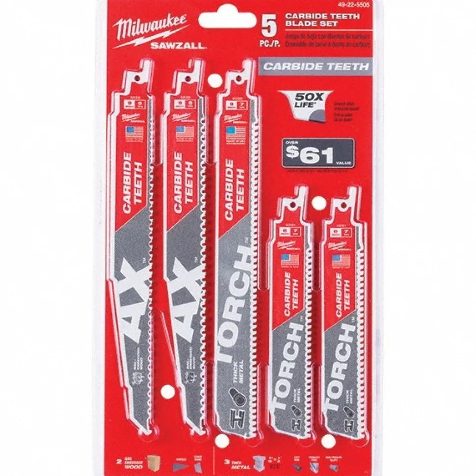 5 Pc. Wood and Metal Cutting Carbide Teeth SAWZALL® Blade Set