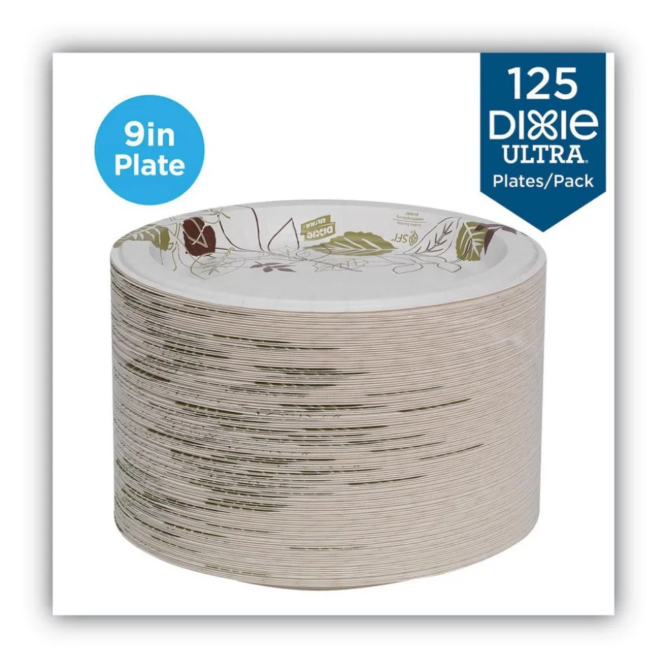 Plate: 8.5" Dia, Paper, Burgundy & Green, 125 Per Pack