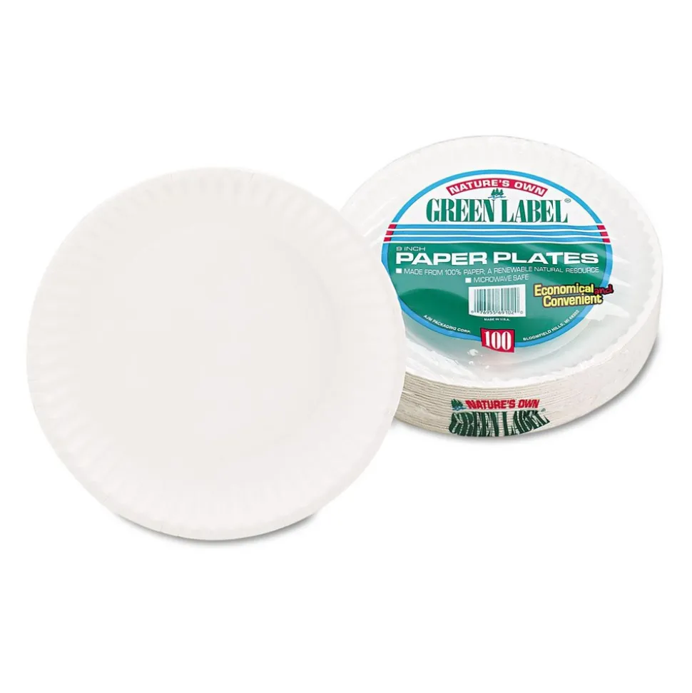 Plate: 9" Dia, Paper, White, 1,000 Per Carton