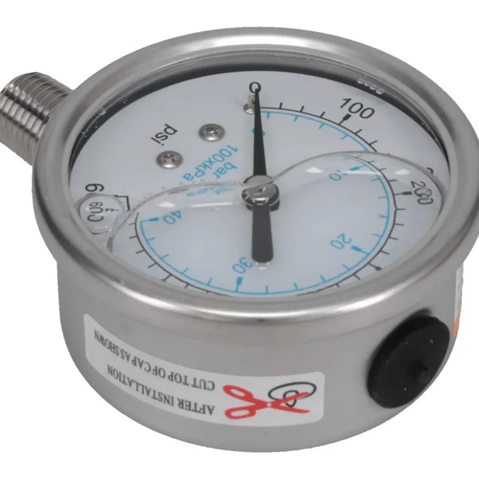 Pressure Gauge: 2-1/2" Dial, 600 psi, 1/4" Thread, NPT, Lower Mount
