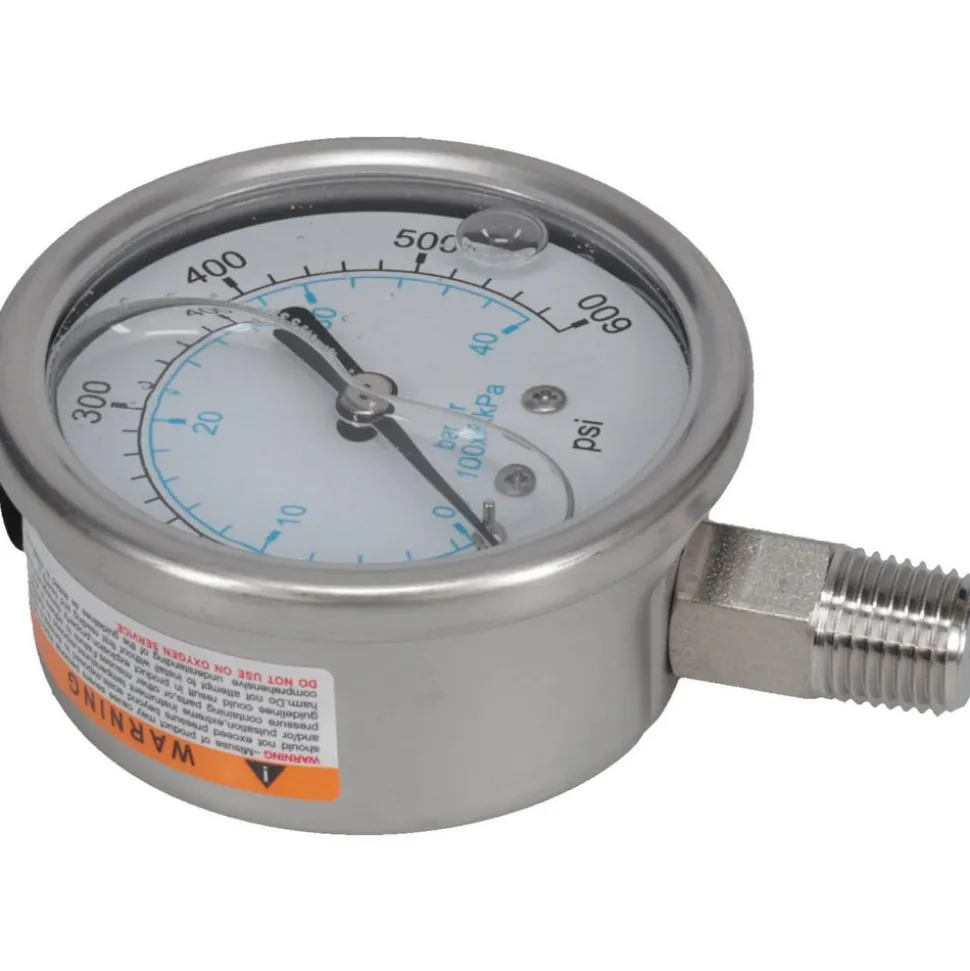 Pressure Gauge: 2-1/2" Dial, 600 psi, 1/4" Thread, NPT, Lower Mount