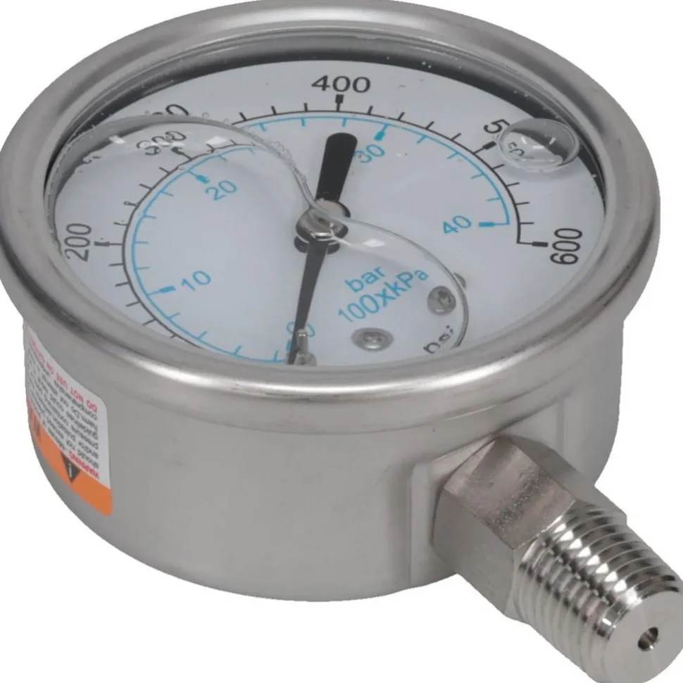 Pressure Gauge: 2-1/2" Dial, 600 psi, 1/4" Thread, NPT, Lower Mount
