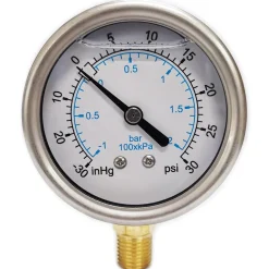 Pressure Gauge: 2-1/2" Dial, 30 psi, 1/4" Thread, NPT, Lower Mount