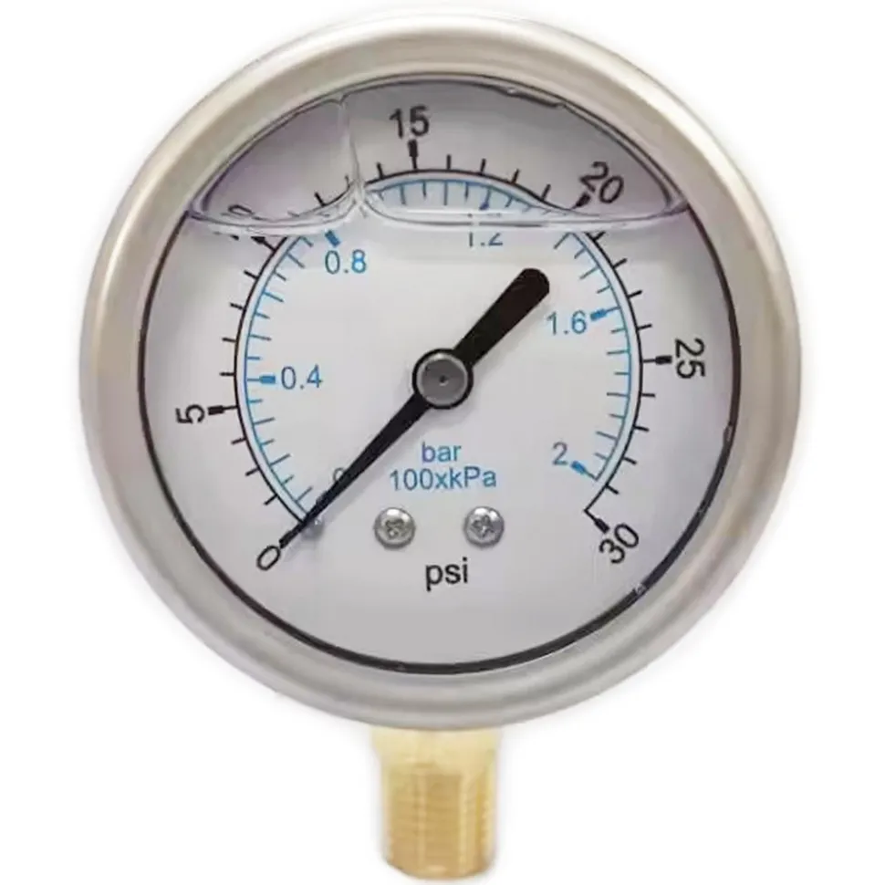 Pressure Gauge: 2-1/2" Dial, 30 psi, 1/4" Thread, NPT, Lower Mount