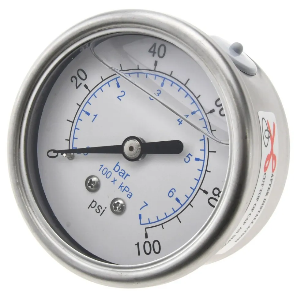 Pressure Gauge: 2-1/2" Dial, 100 psi, 1/4" Thread, NPT, Center Back Mount