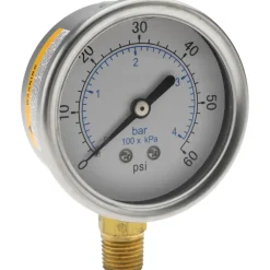 Pressure Gauge: 2-1/2" Dial, 60 psi, 1/4" Thread, NPT, Lower Mount