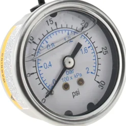Pressure Gauge: 2" Dial, 30 psi, 1/4" Thread, NPT, Center Back Mount