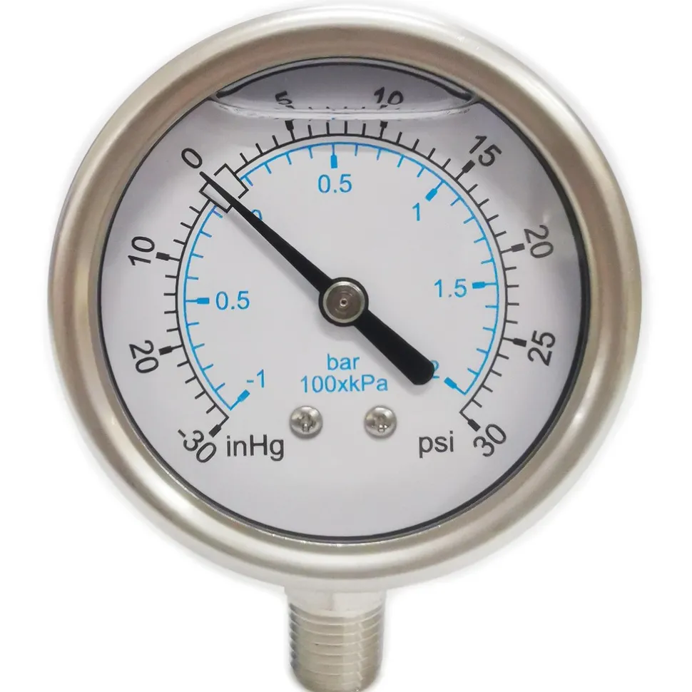 Pressure Gauge: 2-1/2" Dial, 30 psi, 1/4" Thread, NPT, Lower Mount