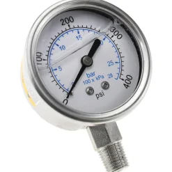 Pressure Gauge: 2-1/2" Dial, 400 psi, 1/4" Thread, NPT, Lower Mount