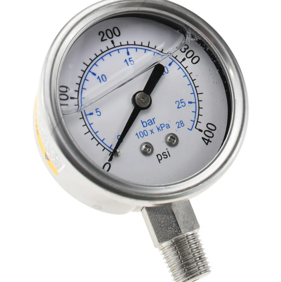 Pressure Gauge: 2-1/2" Dial, 400 psi, 1/4" Thread, NPT, Lower Mount