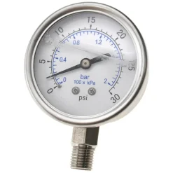 Pressure Gauge: 2-1/2" Dial, 30 psi, 1/4" Thread, NPT, Lower Mount