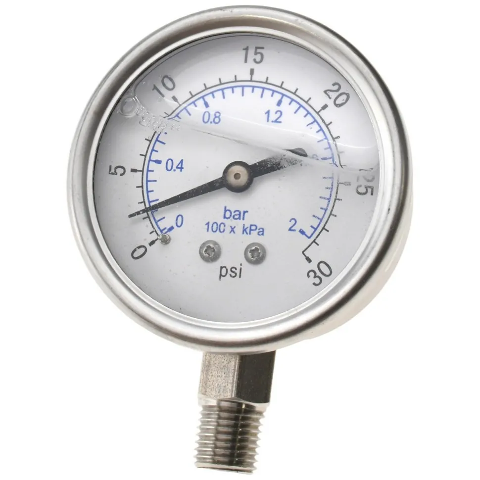 Pressure Gauge: 2-1/2" Dial, 30 psi, 1/4" Thread, NPT, Lower Mount
