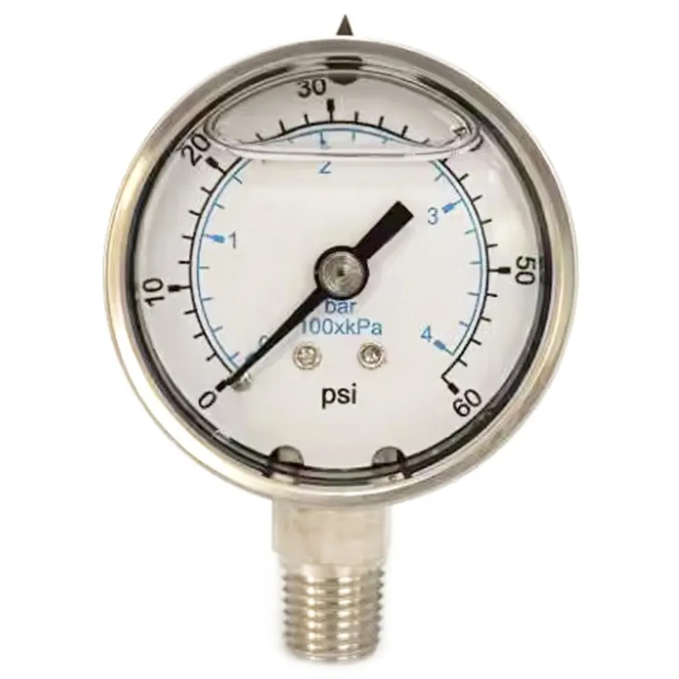 Pressure Gauge: 2" Dial, 60 psi, 1/4" Thread, NPT, Lower Mount