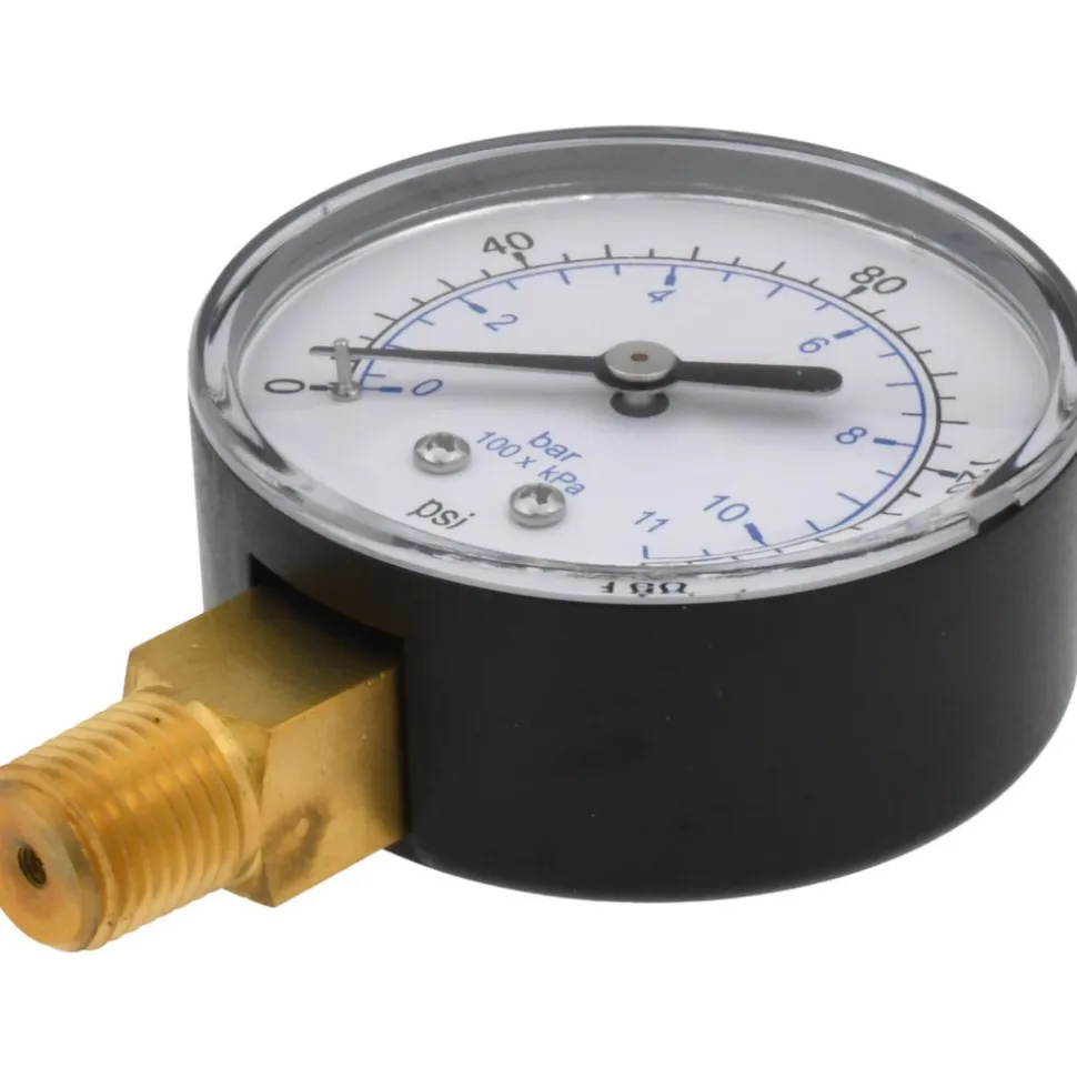 Pressure Gauge: 2-1/2" Dial, 160 psi, 1/4" Thread, NPT, Lower Mount