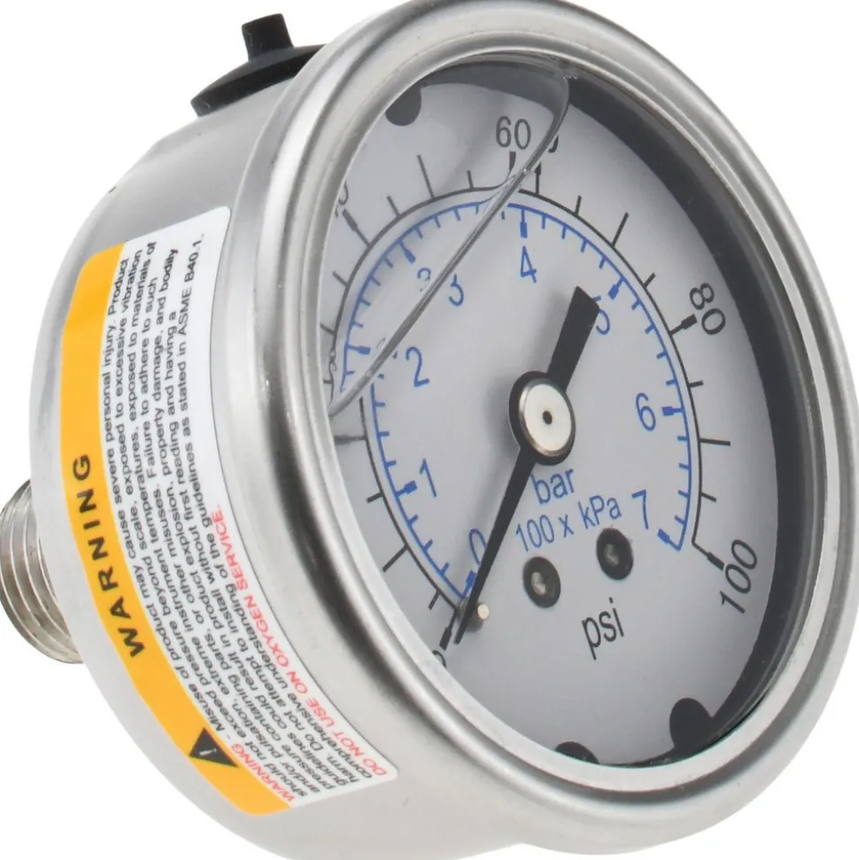 Pressure Gauge: 2" Dial, 100 psi, 1/4" Thread, NPT, Center Back Mount