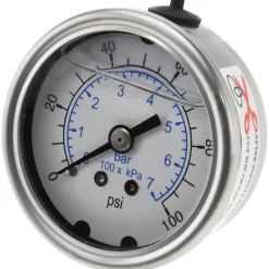 Pressure Gauge: 2" Dial, 100 psi, 1/4" Thread, NPT, Center Back Mount