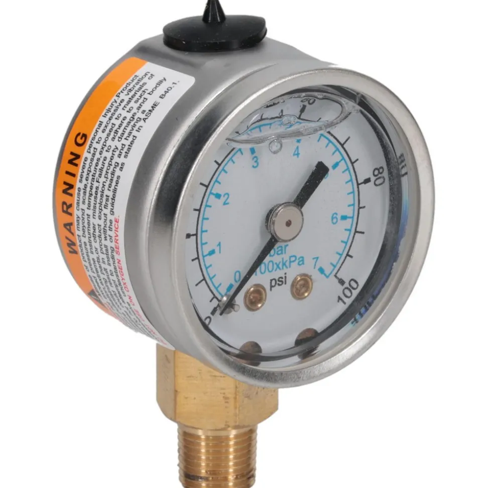 Pressure Gauge: 1-1/2" Dial, 100 psi, 1/8" Thread, NPT, Lower Mount