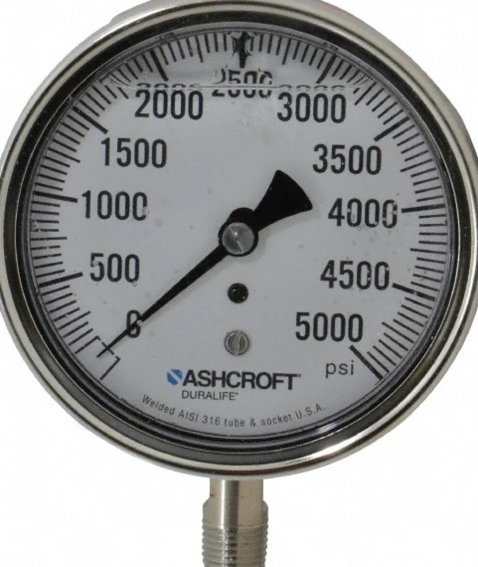 Pressure Gauge: 3-1/2" Dial, 5,000 psi, 1/4" Thread, NPT, Lower Mount