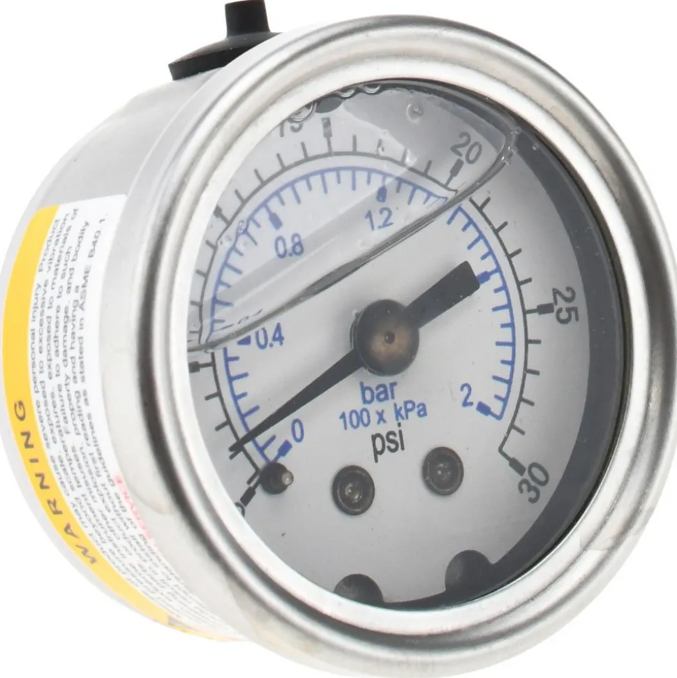 Pressure Gauge: 1-1/2" Dial, 30 psi, 1/8" Thread, NPT, Center Back Mount