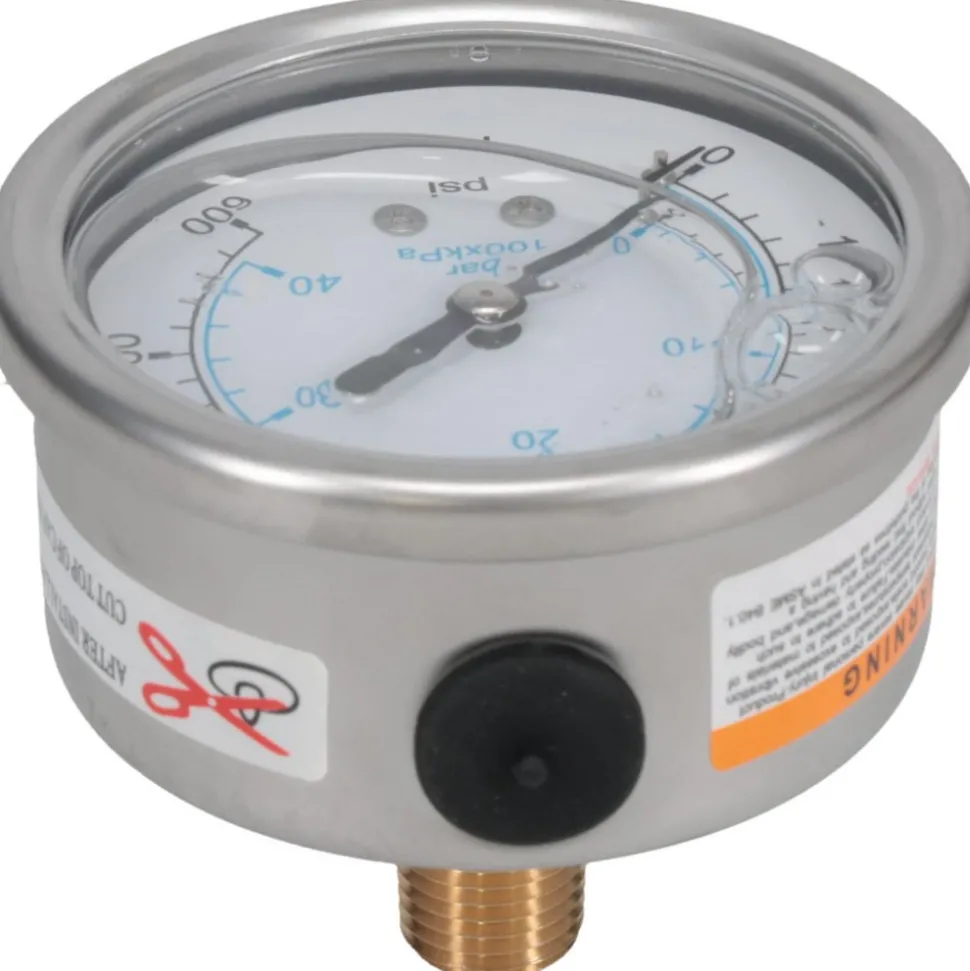Pressure Gauge: 2-1/2" Dial, 600 psi, 1/4" Thread, NPT, Center Back Mount