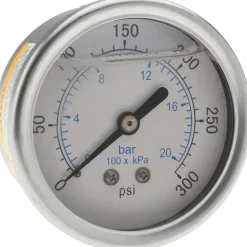 Pressure Gauge: 2-1/2" Dial, 300 psi, 1/4" Thread, NPT, Center Back Mount