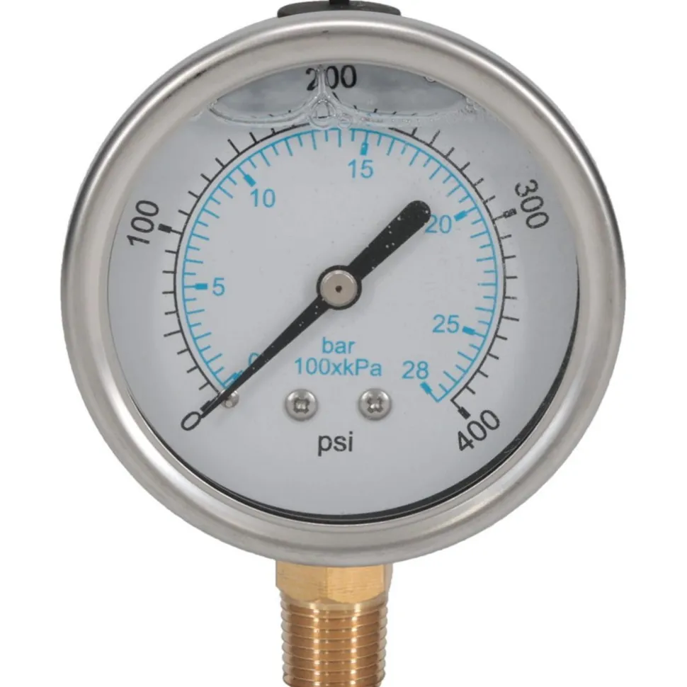 Pressure Gauge: 2-1/2" Dial, 400 psi, 1/4" Thread, NPT, Lower Mount