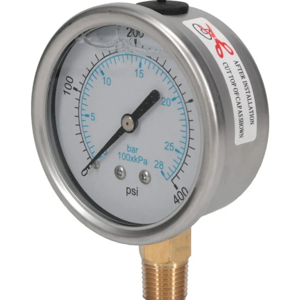 Pressure Gauge: 2-1/2" Dial, 400 psi, 1/4" Thread, NPT, Lower Mount
