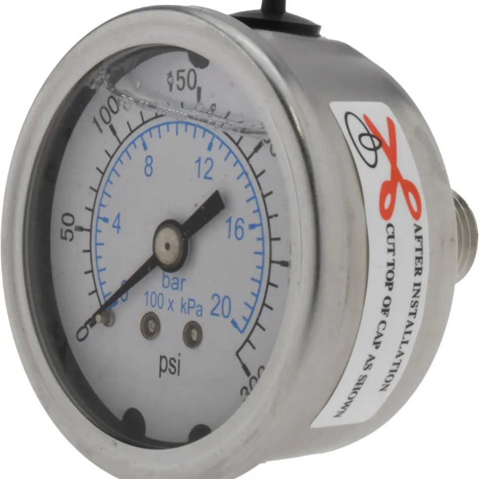 Pressure Gauge: 2" Dial, 300 psi, 1/4" Thread, NPT, Center Back Mount