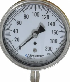 Pressure Gauge: 3-1/2" Dial, 200 psi, 1/4" Thread, NPT, Lower Mount