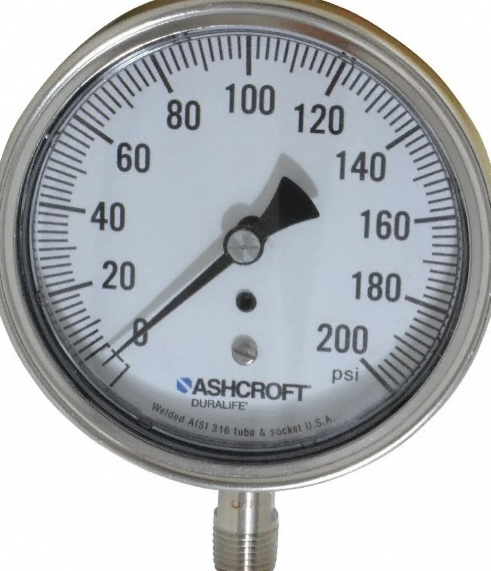 Pressure Gauge: 3-1/2" Dial, 200 psi, 1/4" Thread, NPT, Lower Mount