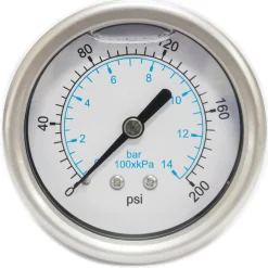 Pressure Gauge: 2-1/2" Dial, 200 psi, 1/4" Thread, NPT, Center Back Mount