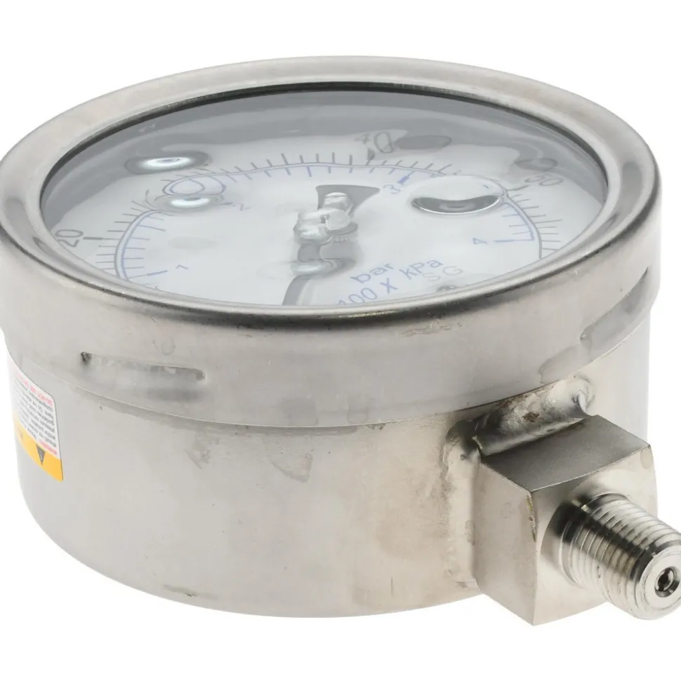 Pressure Gauge: 4" Dial, 60 psi, 1/4" Thread, NPT, Lower Mount