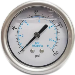 Pressure Gauge: 2-1/2" Dial, 160 psi, 1/4" Thread, NPT, Center Back Mount