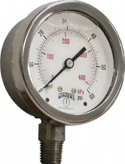 Pressure Gauge: 2-1/2" Dial, 1/4" Thread, Lower Mount