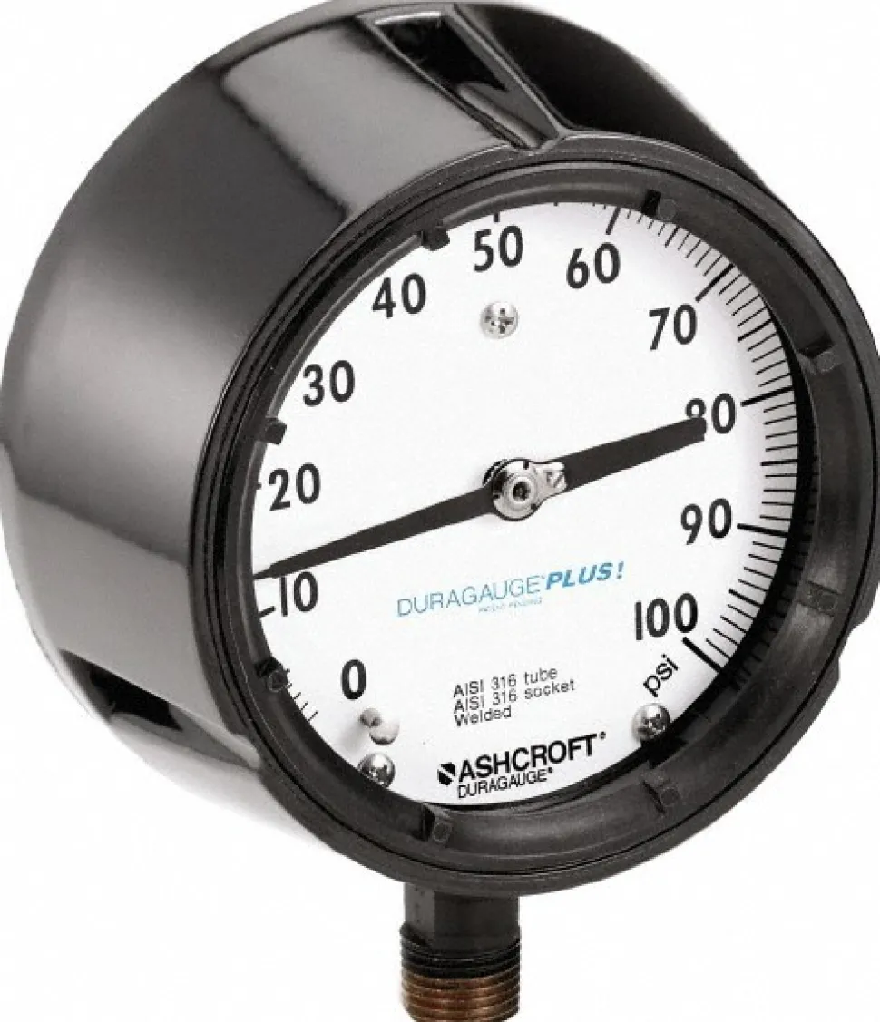 Pressure Gauge: 4-1/2" Dial, 1/2" Thread, Rear Flange Mount
