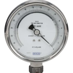 Pressure Gauge: 4" Dial, 0 to -30-0 Hg, 1/4" Thread, NPT, Lower Mount