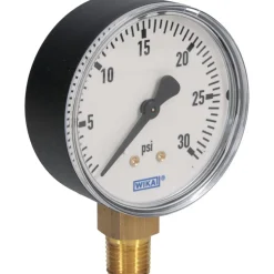 Pressure Gauge: 2-1/2" Dial, 0 to 30 psi, 1/4" Thread, NPT, Lower Mount