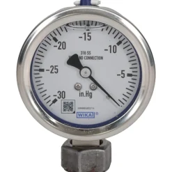 Pressure Gauge: 2-1/2" Dial, 0 to 30 psi, 1/4" Thread, NPT, Lower Mount