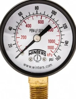 Pressure Gauge: 2" Dial, 0 to 160 psi, 1/4" Thread, NPT, Lower Mount