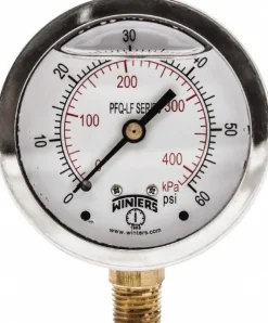 Pressure Gauge: 2-1/2" Dial, 0 to 60 psi, 1/4" Thread, NPT, Lower Mount