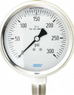 Pressure Gauge: 4" Dial, 0 to 300 psi, 1/2" Thread, NPT, Lower Mount