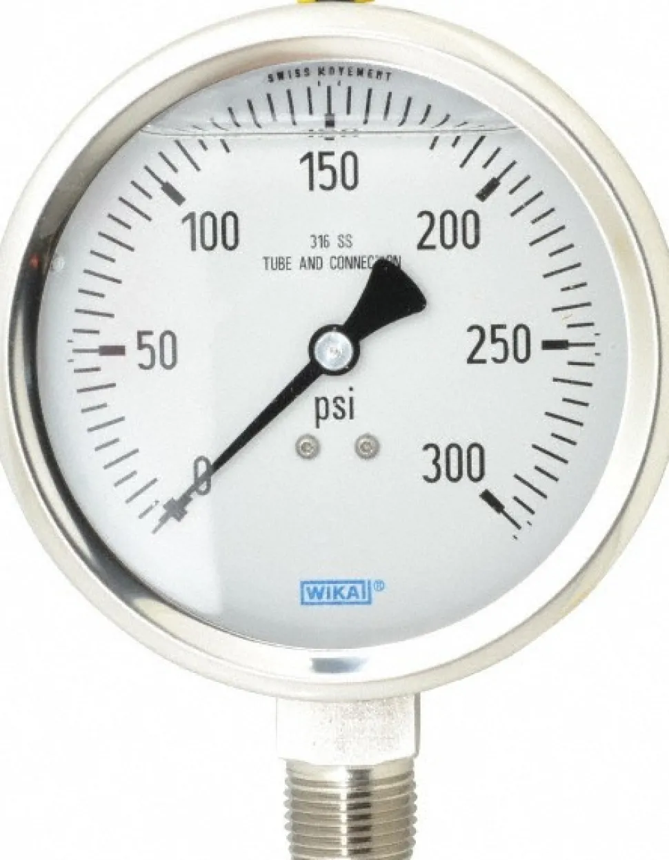 Pressure Gauge: 4" Dial, 0 to 300 psi, 1/2" Thread, NPT, Lower Mount