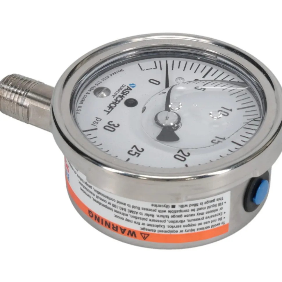 Pressure Gauge: 2-1/2" Dial, 0 to 30 psi, 1/4" Thread, NPT, Lower Mount