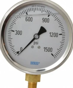 Pressure Gauge: 4" Dial, 0 to 1,500 psi, 1/4" Thread, NPT, Lower Mount
