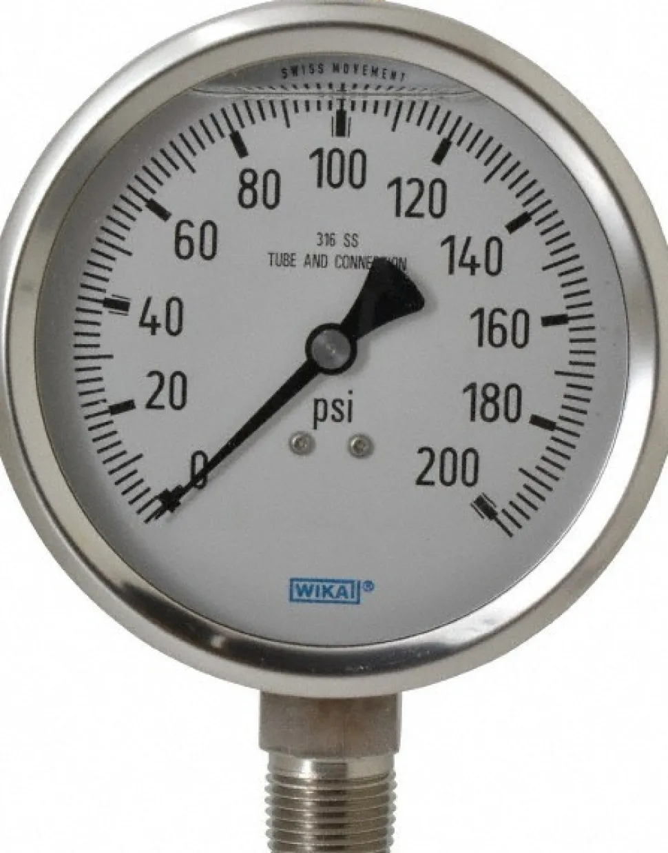Pressure Gauge: 4" Dial, 0 to 200 psi, 1/2" Thread, NPT, Lower Mount