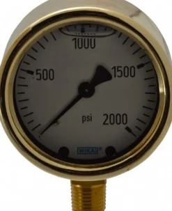 Pressure Gauge: 2-1/2" Dial, 0 to 2,000 psi, 1/4" Thread, NPT, Lower Mount