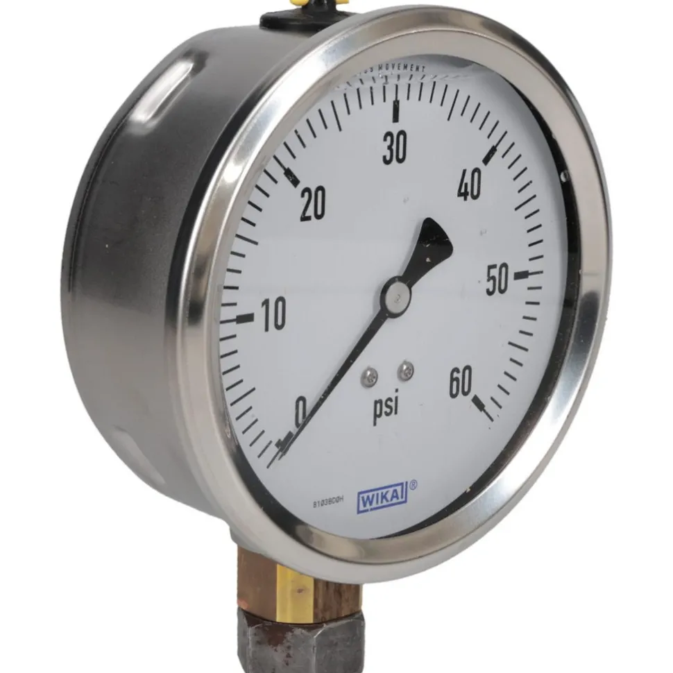Pressure Gauge: 4" Dial, 0 to 60 psi, 1/4" Thread, NPT, Lower Mount