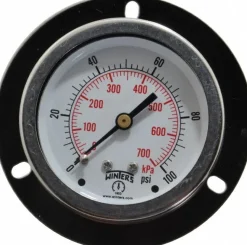 Pressure Gauge: 2-1/2" Dial, 0 to 100 psi, 1/4" Thread, NPT, Center Back Mount