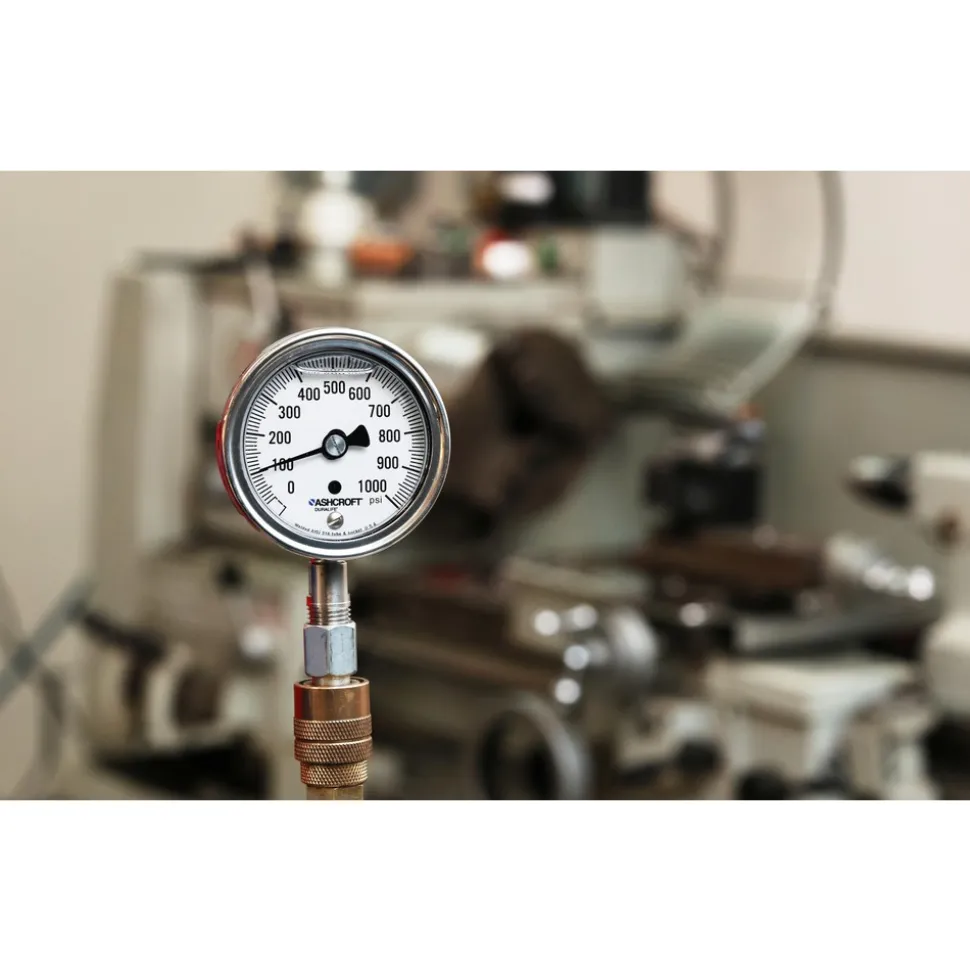 Pressure Gauge: 2-1/2" Dial, 0 to 1,000 psi, 1/4" Thread, NPT, Lower Mount