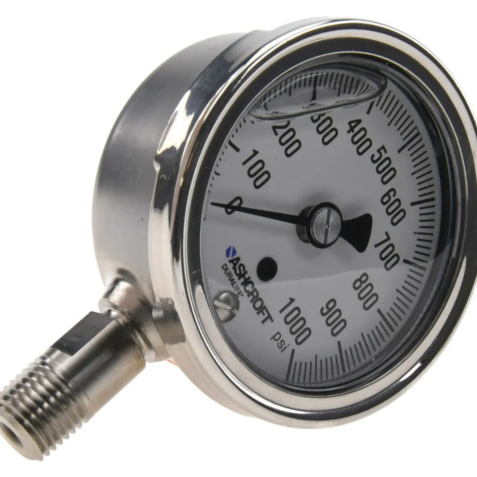 Pressure Gauge: 2-1/2" Dial, 0 to 1,000 psi, 1/4" Thread, NPT, Lower Mount